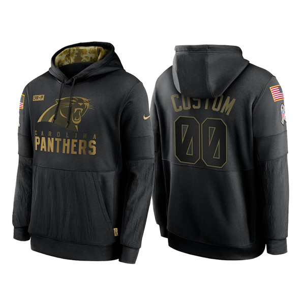 Men's Carolina Panthers 2020 Customize Black Salute to Service Sideline Therma Pullover Hoodie